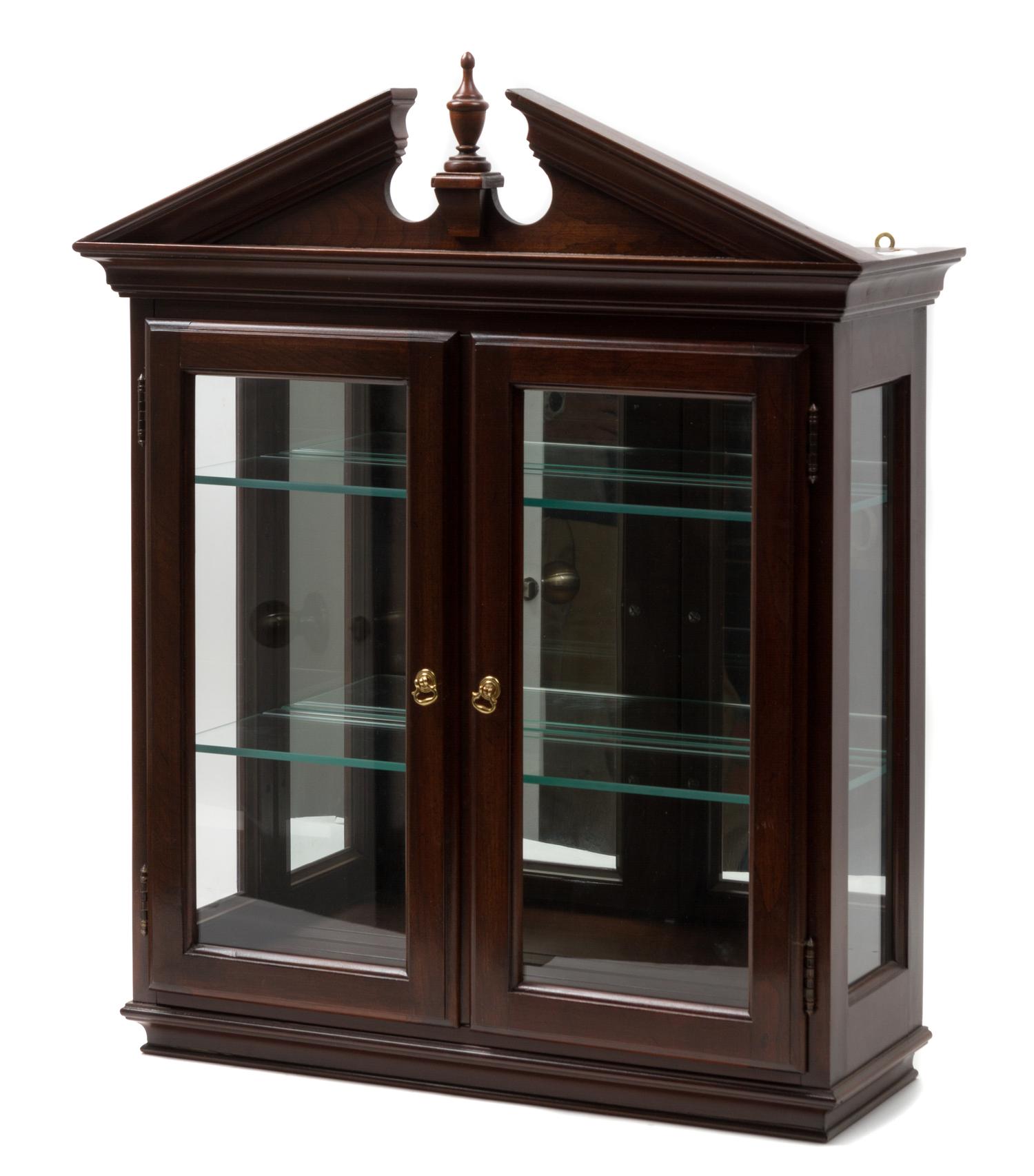 A Group of Five Hardwood Articles Height of curio 26 3/4 inches.