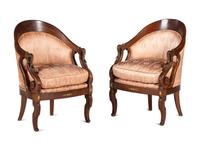 A Pair of Empire Style Silk Upholstered Armchairs