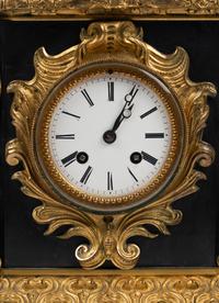 A Napoleon III Gilt Bronze and Slate Clock Garniture