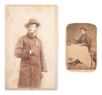 [CIVIL WAR]. Cabinet photograph of a GAR veteran with CDV. Ex Julian Converse Collection.