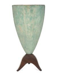 A Green Shagreen and Wood Vase by R and Y Augousti, London.