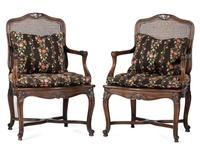 A Pair of Louis XV Style Caned Fauteuils