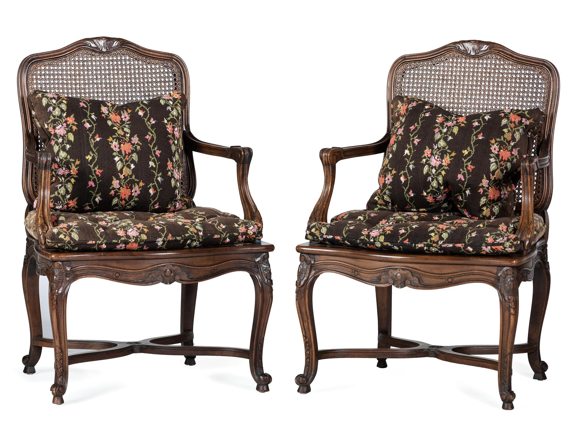 A Pair of Louis XV Style Caned Fauteuils