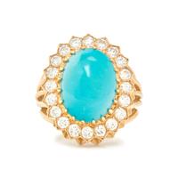 YELLOW GOLD, TREATED TURQUOISE AND DIAMOND RING