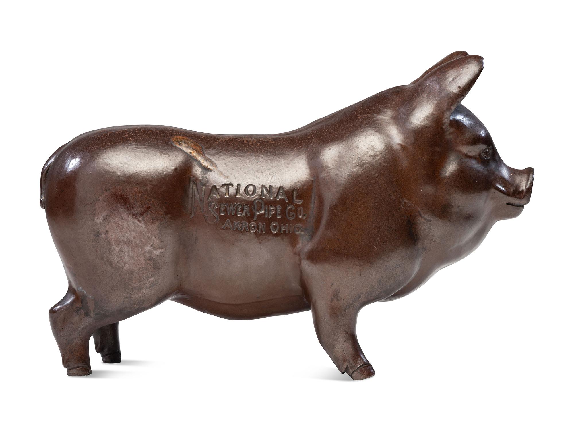 A Glazed Sewer Tile Advertising Pig