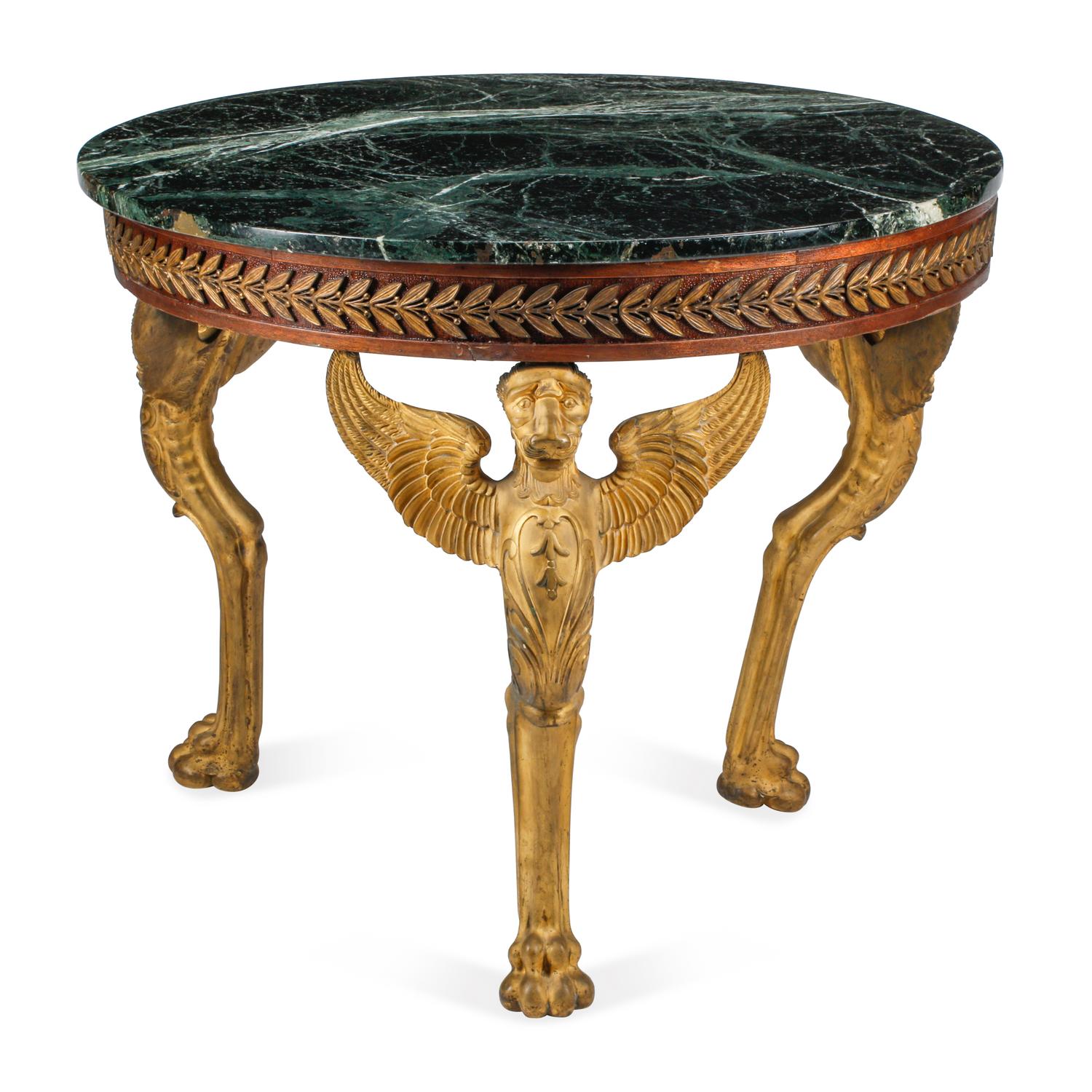 An Empire Gilt Bronze and Mahogany Marble-Top Guéridon