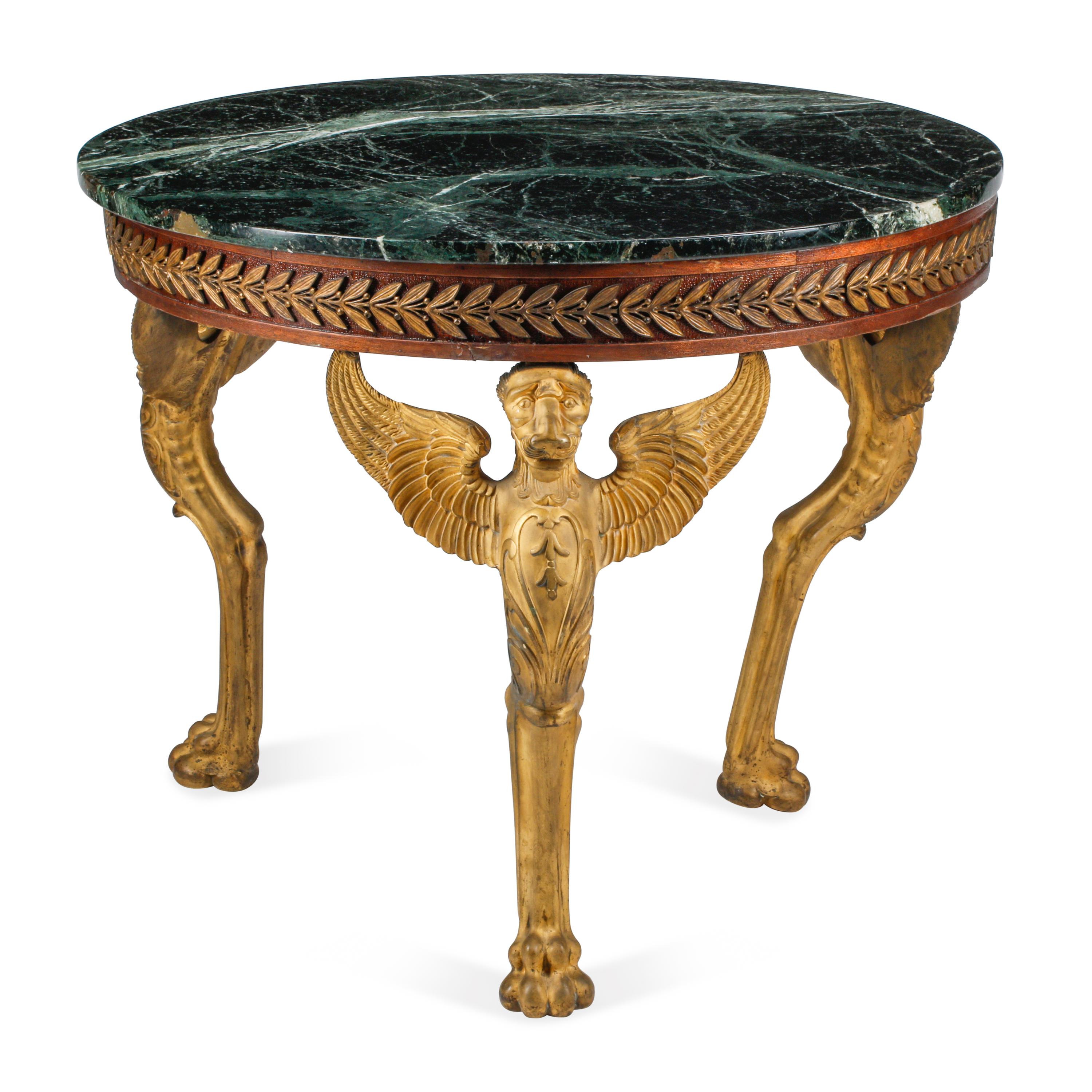 An Empire Gilt Bronze and Mahogany Marble-Top Guéridon