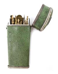 A Dutch Shagreen and Silver-Mounted Cased Drawing Insrument Set Height of case 7 inches. — CHAMPNEYS & CUTHBERTSON, AMSTERDAM, CIRCA 1770