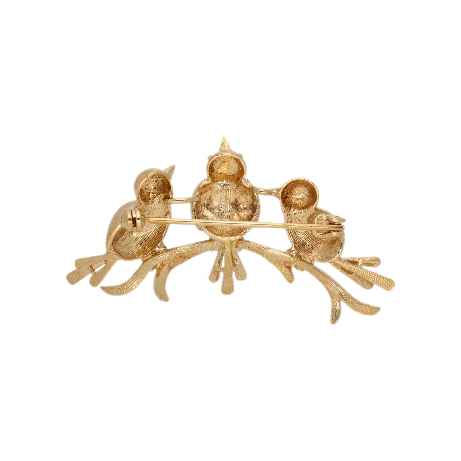 COLLECTION OF YELLOW GOLD BIRD BROOCHES