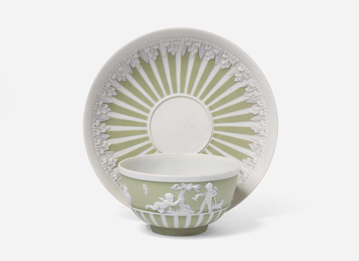 A Wedgwood Green Dip Jasperware Tea Bowl and Saucer, UK, late 19th century