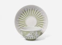 A Wedgwood Green Dip Jasperware Tea Bowl and Saucer, UK, late 19th century