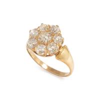 ANTIQUE, DIAMOND AND YELLOW GOLD CLUSTER RING