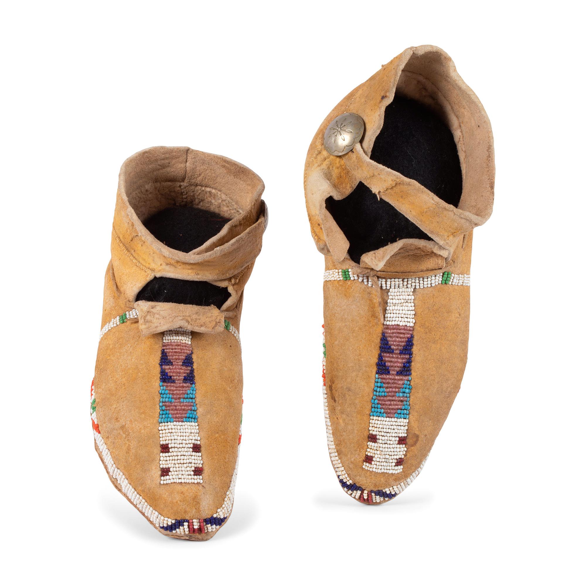 Southern Plains Beaded Hide Moccasins