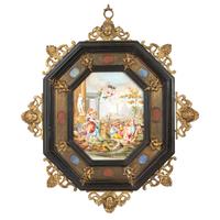 A Capodimonte Porcelain Plaque with Brass and Hardstone Frame