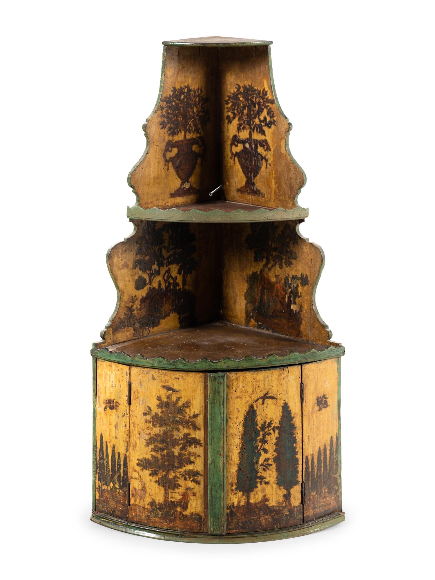 An Italian Yellow and Green Lacca Povera Hanging Cabinet