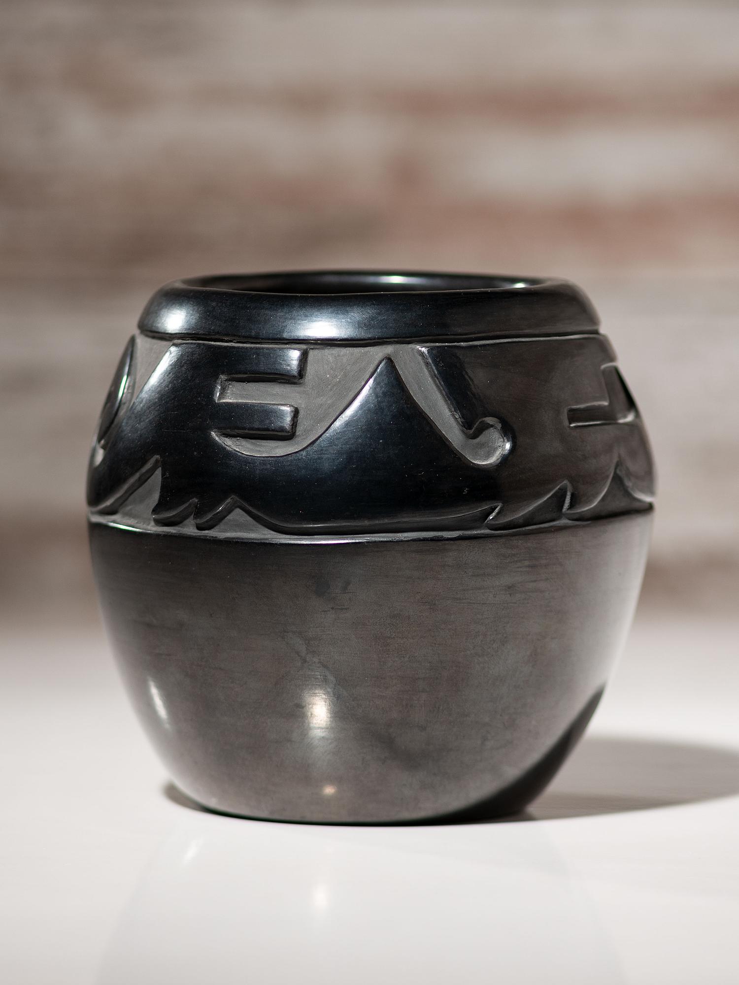 Carved Blackware Pottery Jar