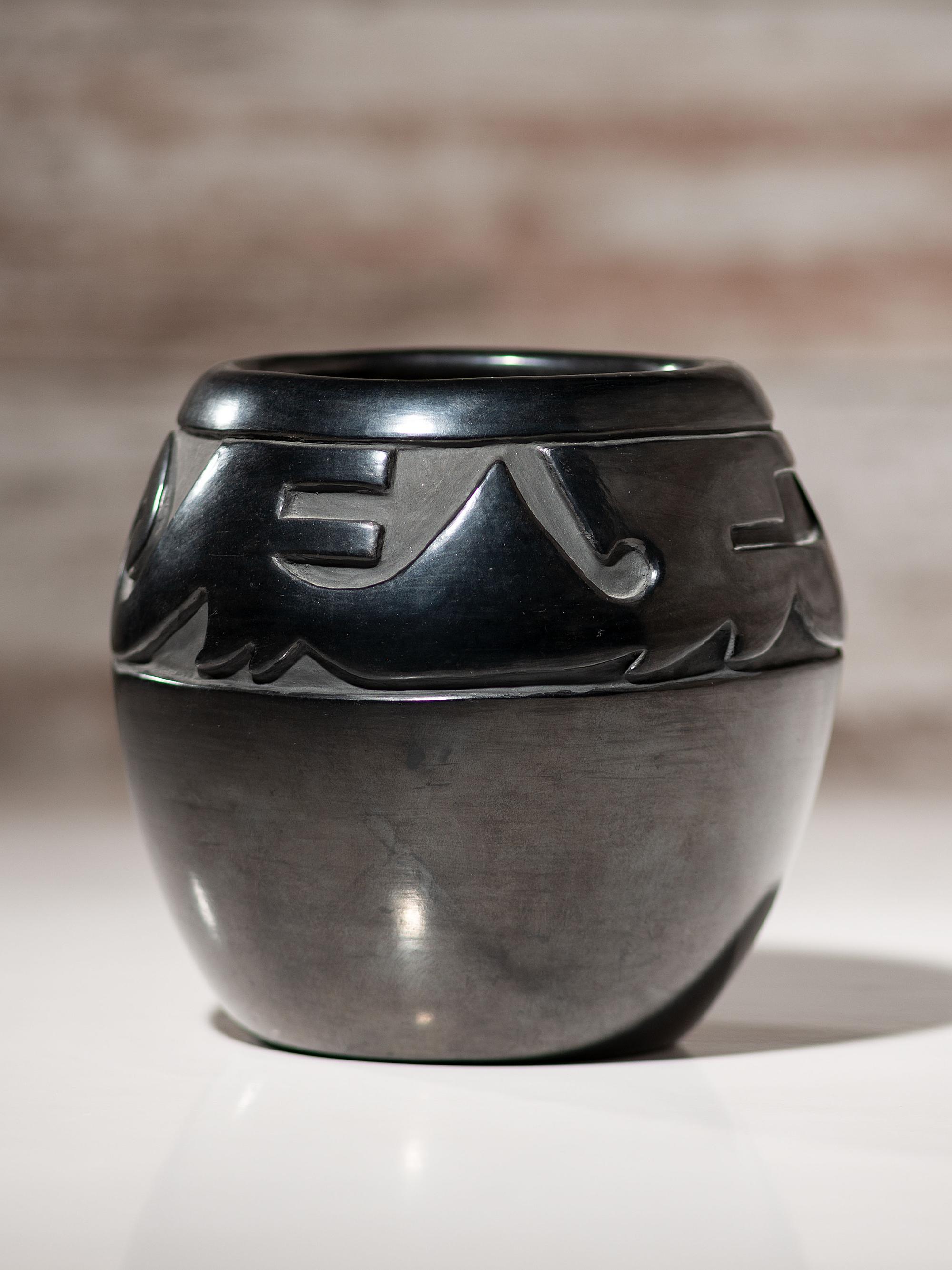 Carved Blackware Pottery Jar