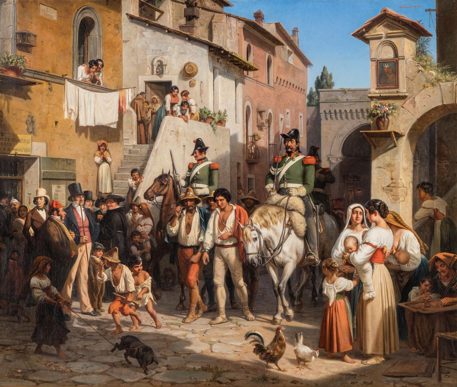 Italian Peasants Under Arrest in a Village in the Roman Campagna, 1850