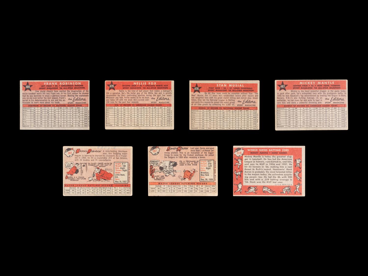 A Group of 1958 Topps Baseball Cards Featuring Multiple Hall of Famers Including Mickey Mantle,