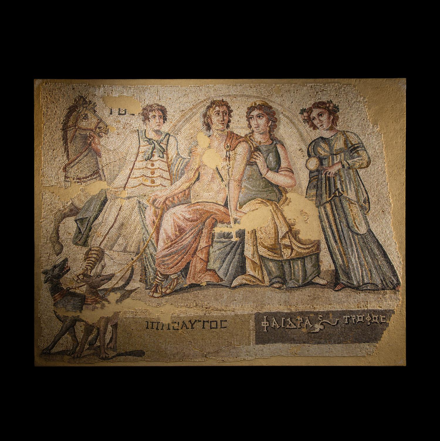 A Roman Mosaic Panel with Hippolytus and Phaedra
