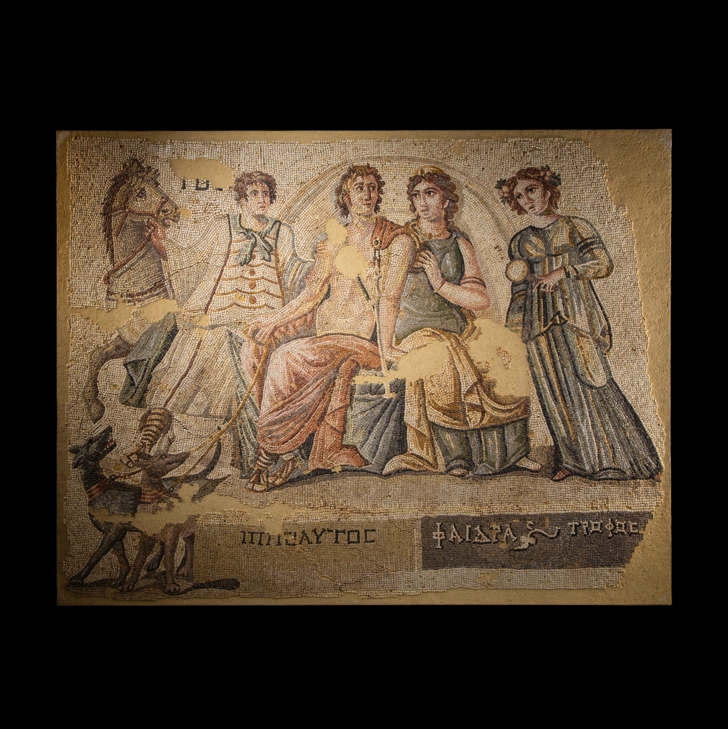A Roman Mosaic Panel with Hippolytus and Phaedra