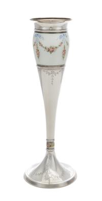 An American Silver and Enameled Vase, R. Blackington & Co., North Attleboro, MA, of tapering form, the body having a guilloche enamel b
