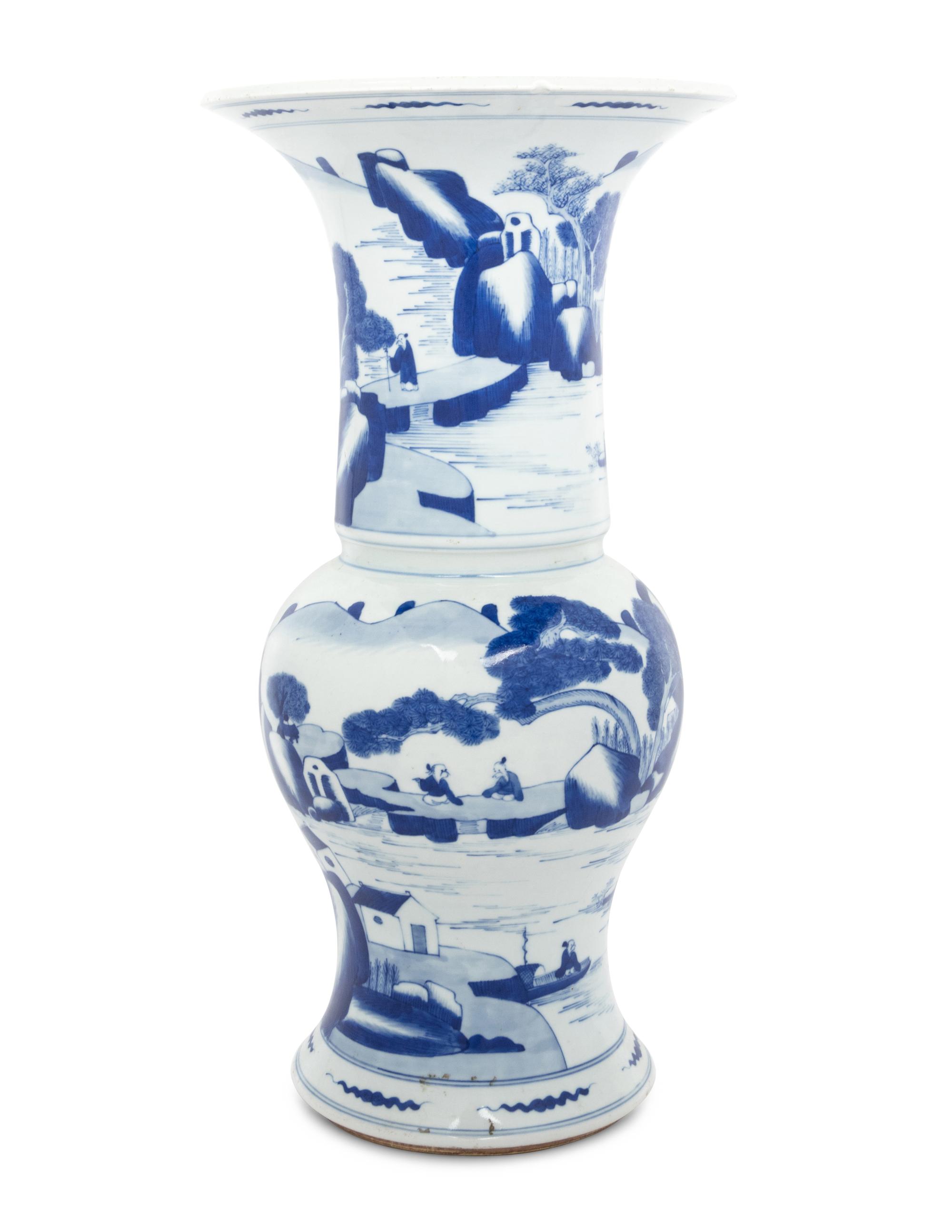 Two Chinese Blue and White Porcelain Yenyen Vases