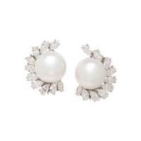 CARTIER, SOUTH SEA CULTURED PEARL AND DIAMOND CLIP EARRINGS
