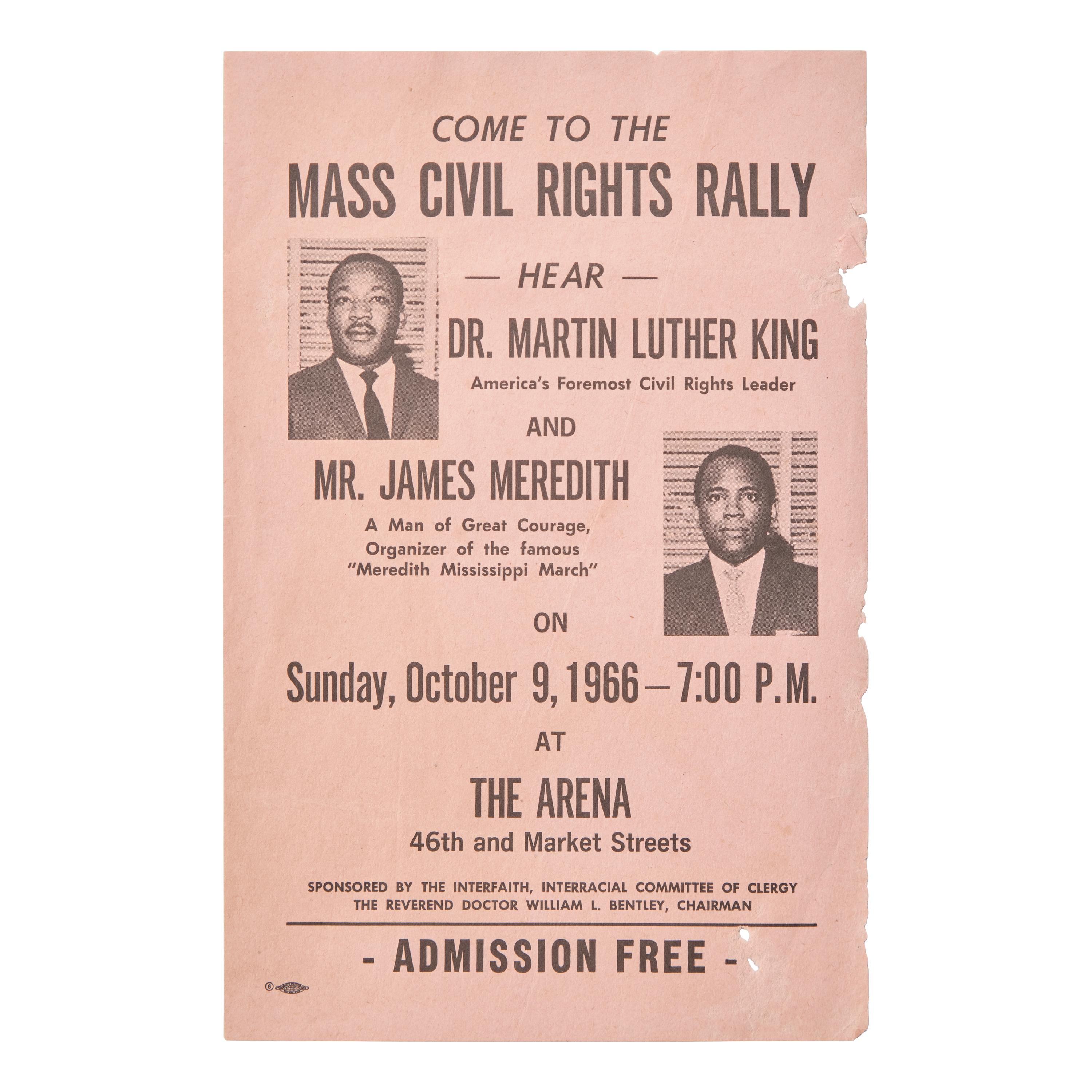 [African-Americana] [King, Martin Luther, Jr.] Printed Handbill for a Mass Civil Rights Rally