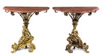 A Pair of Louis XV Style Gilt Bronze and Marble Console Tables Height 35 x width 35 x depth 14 inches. — ATTRIBUTED TO PAUL SORMANI, CIRCA 1900