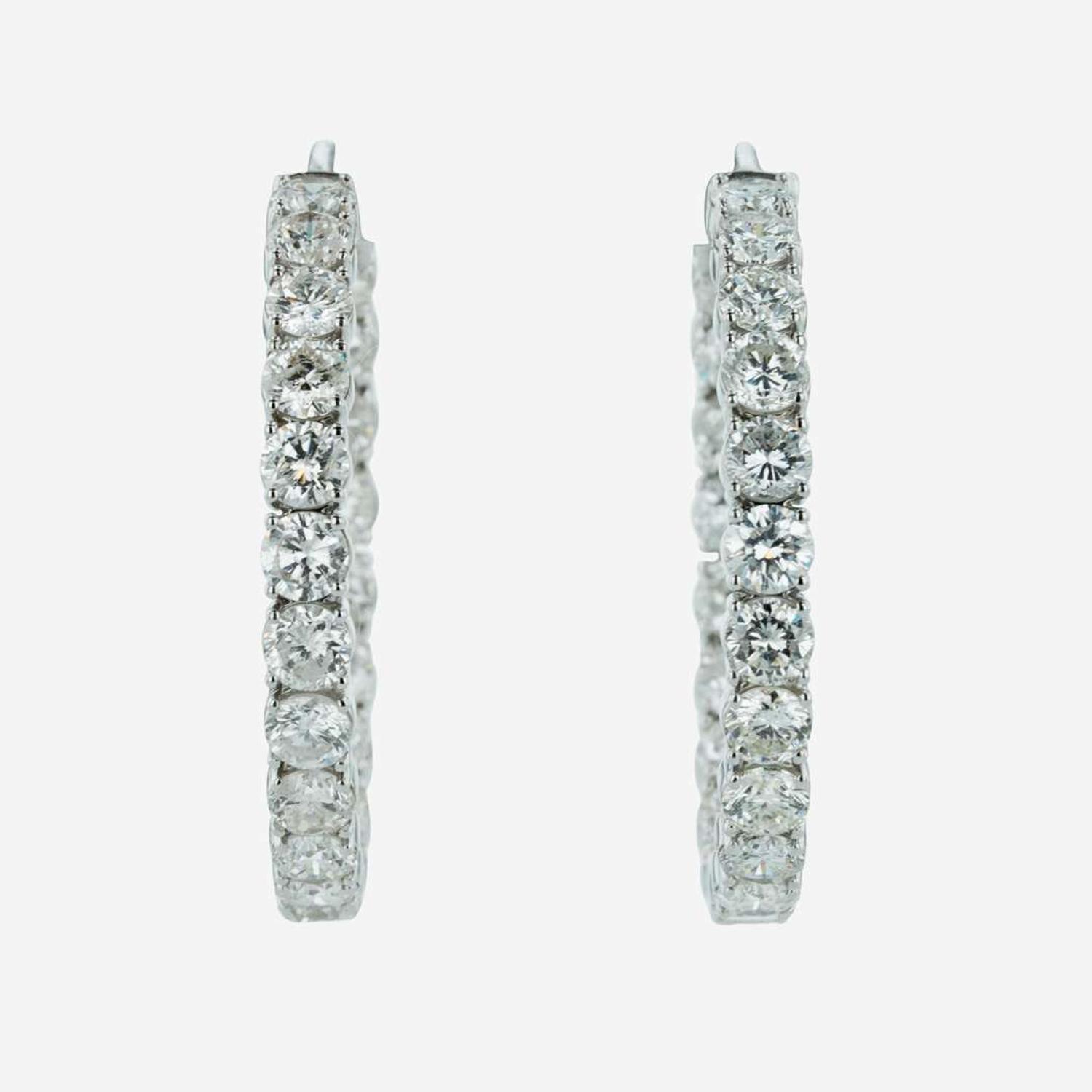 A Pair of Diamond and 18K White Gold Hoop Earrings