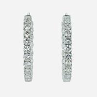A Pair of Diamond and 18K White Gold Hoop Earrings