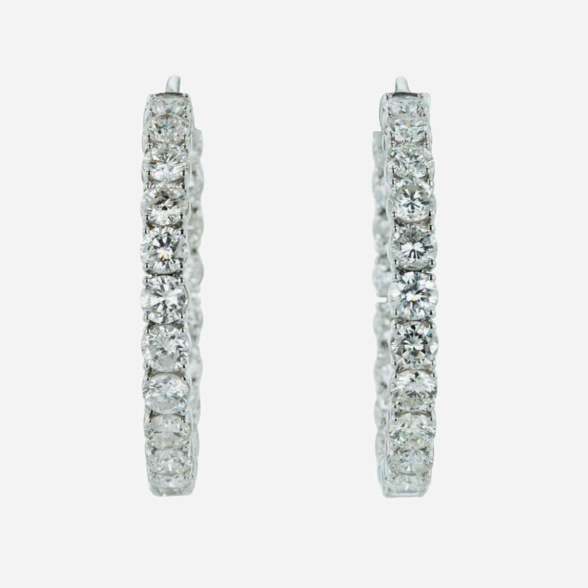 A Pair of Diamond and 18K White Gold Hoop Earrings