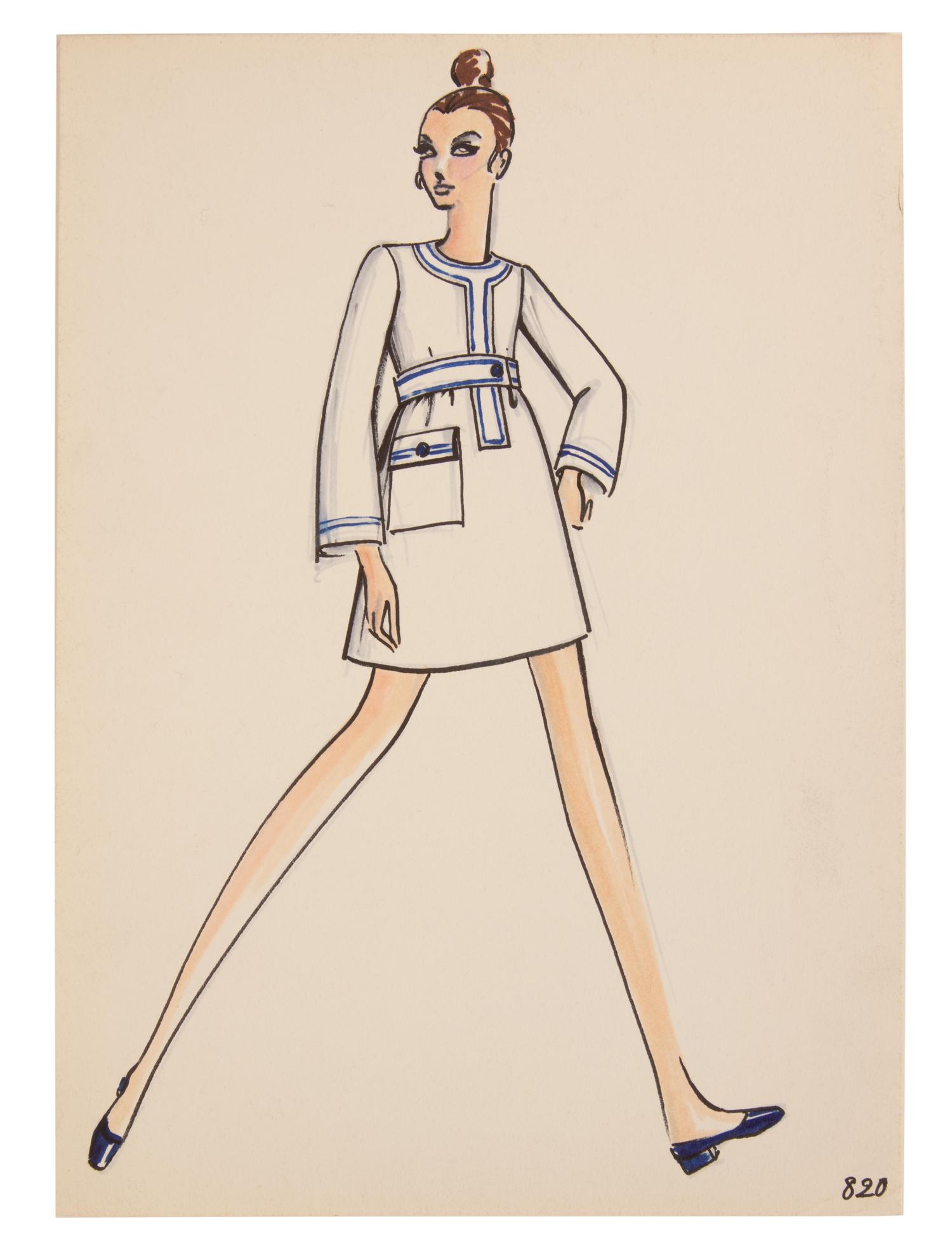 Four Issey Miyake for Geoffrey Beene Fashion Illustrations, Late 1960s