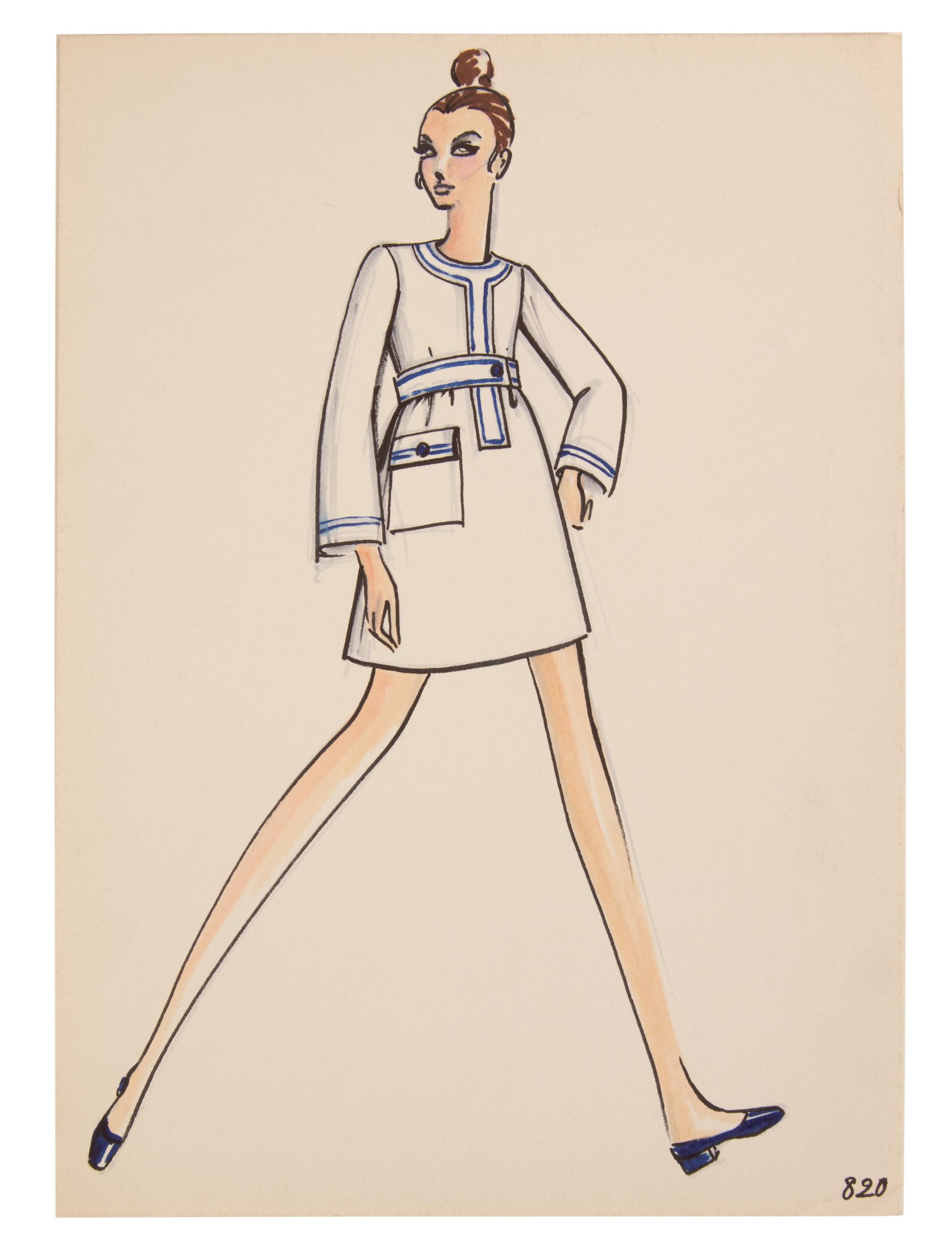 Four Issey Miyake for Geoffrey Beene Fashion Illustrations, Late 1960s