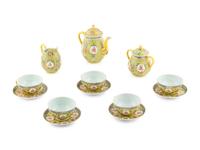 A 13-Piece Chinese Yellow Ground Porcelain Tea Service, Early 20th Century 民國 黃地粉彩‘萬壽無疆’茶具一套
