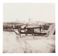 [CIVIL WAR]. RUSSELL, Andrew Joseph (1830-1902), photographer, attrib. Interior View of Fort Brady with Parrott Guns, near Dutch Gap, Virginia. 1861-1865.