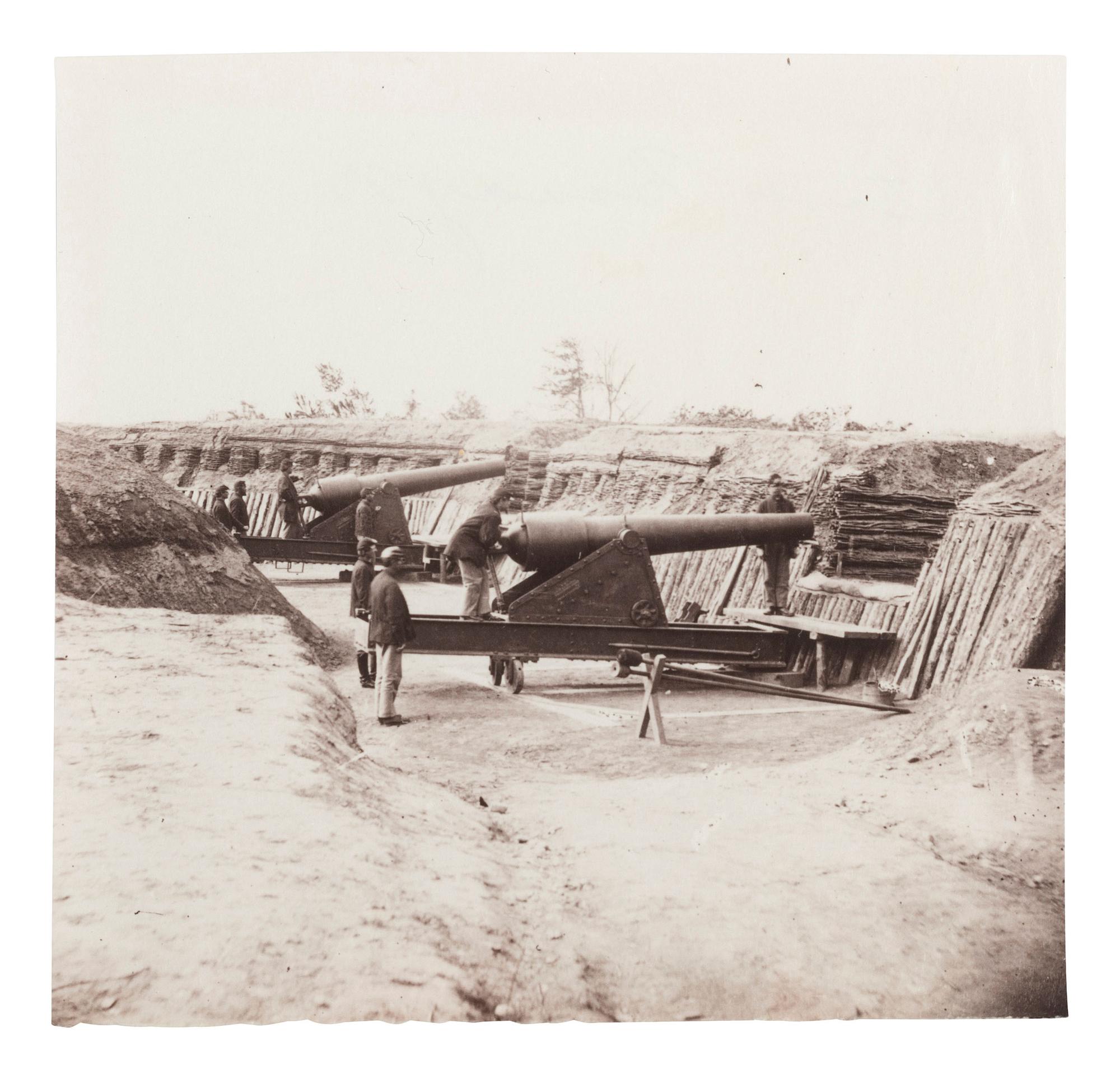 [CIVIL WAR]. RUSSELL, Andrew Joseph (1830-1902), photographer, attrib. Interior View of Fort Brady with Parrott Guns, near Dutch Gap, Virginia. 1861-1865.