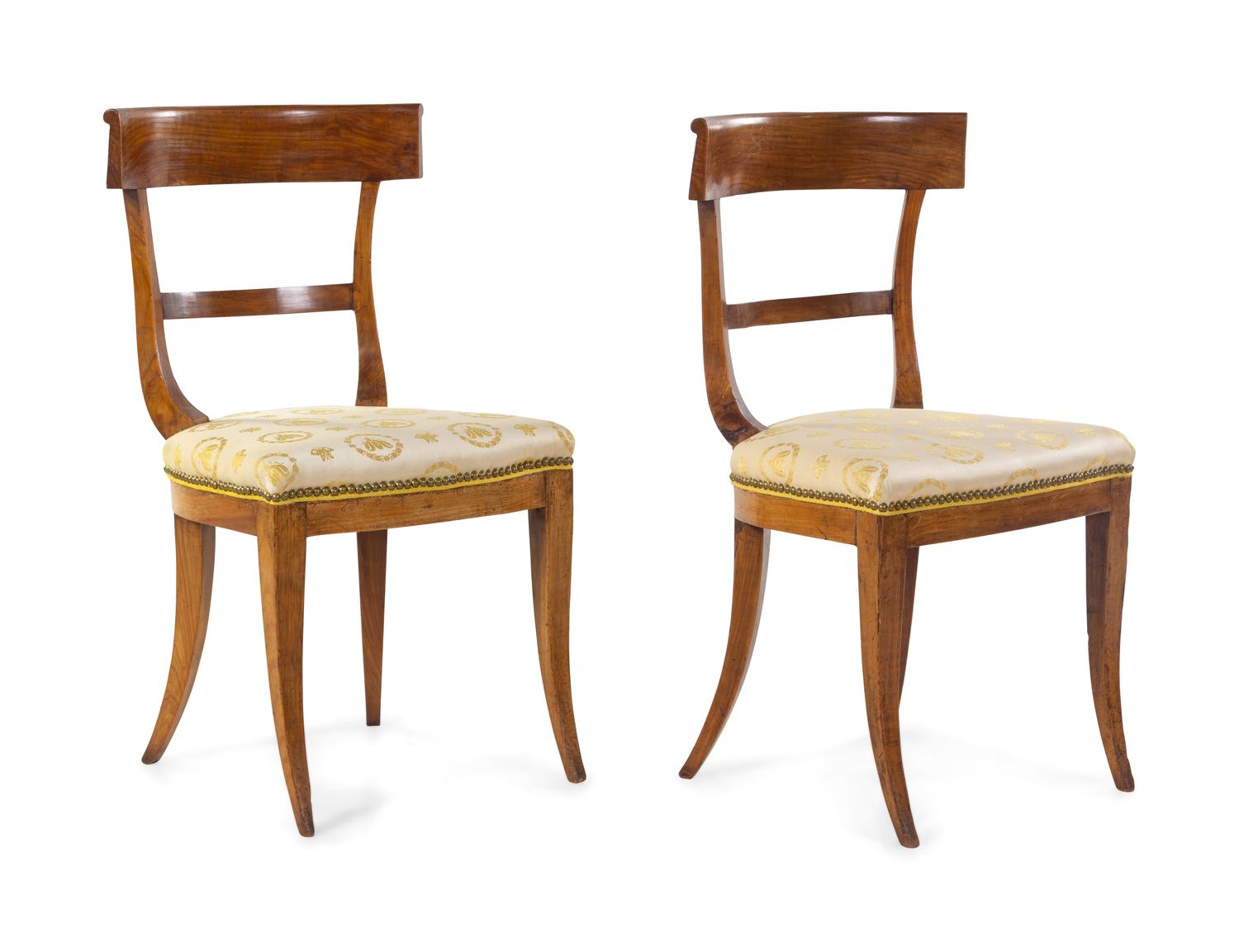 A Pair of Biedermeier Walnut Side Chairs