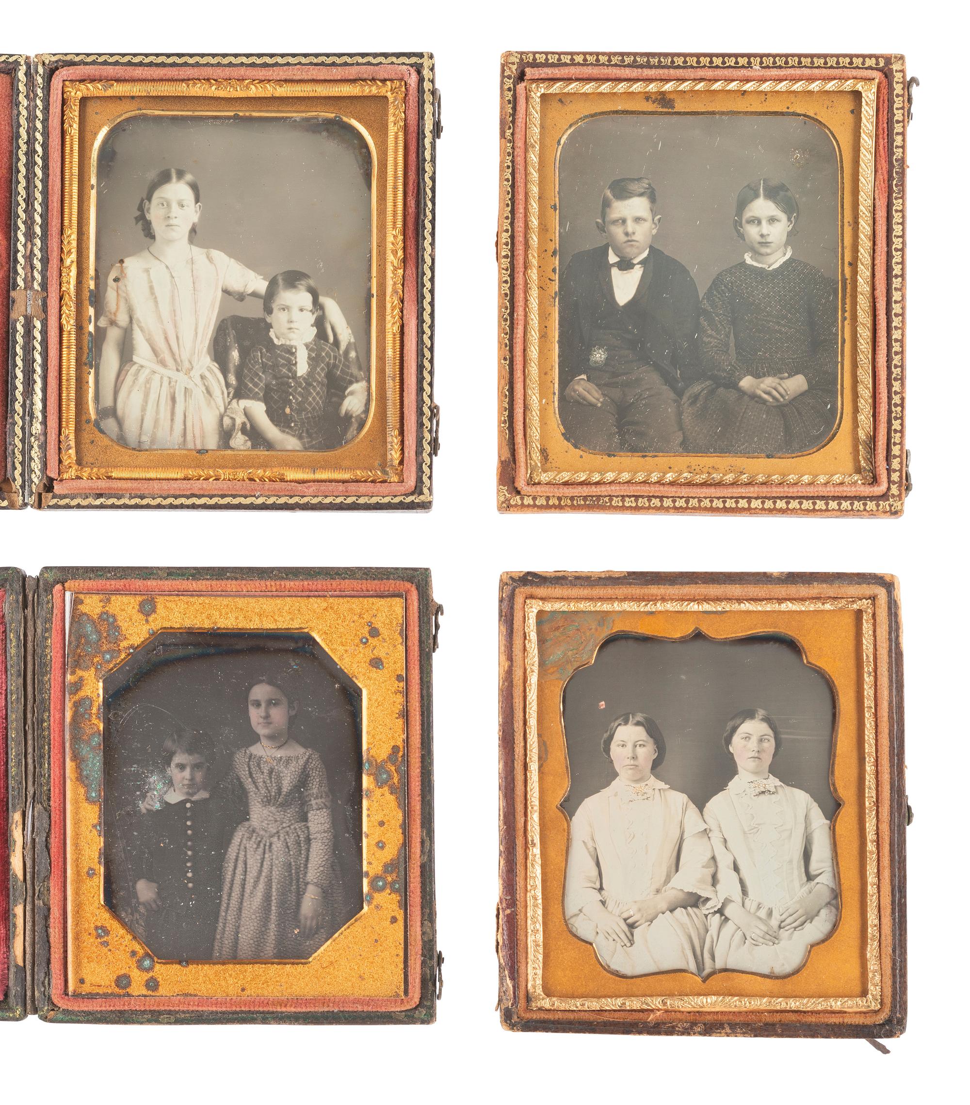 [EARLY PHOTOGRAPHY]. 19 daguerreotypes of siblings and other family pairs.