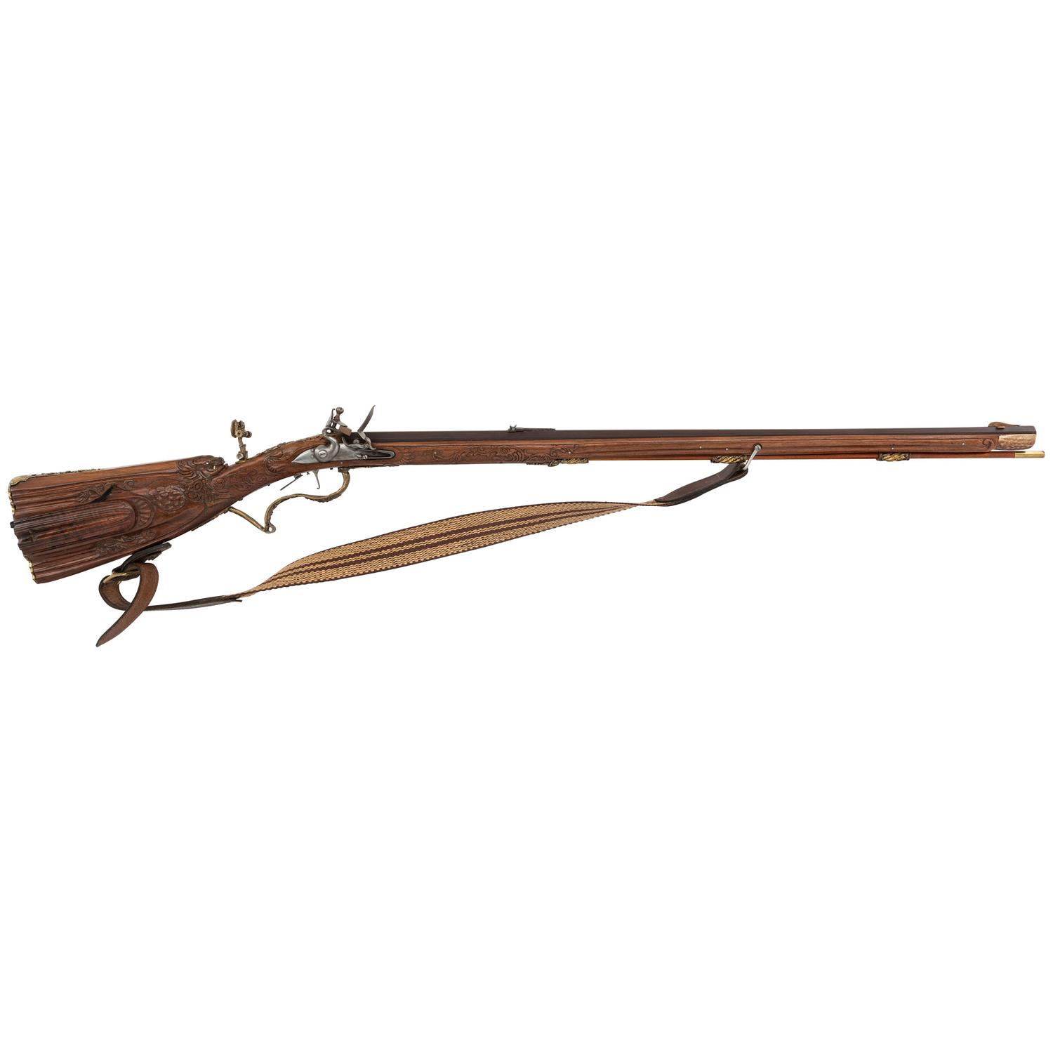 Contemporary Flintlock Jaeger with Ornately Carved and Fluted Stock