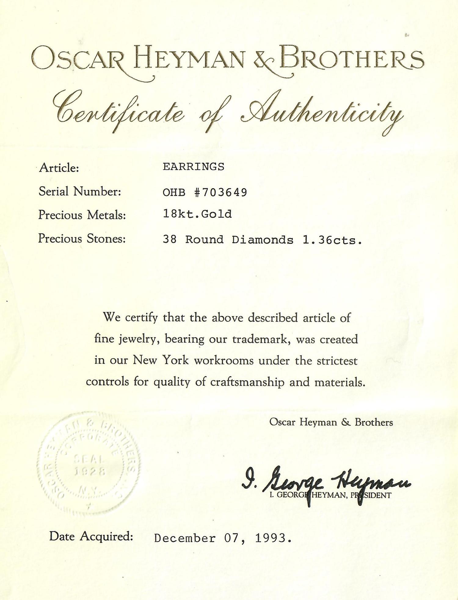 OSCAR HEYMAN & BROTHERS, DIAMOND EARCLIPS