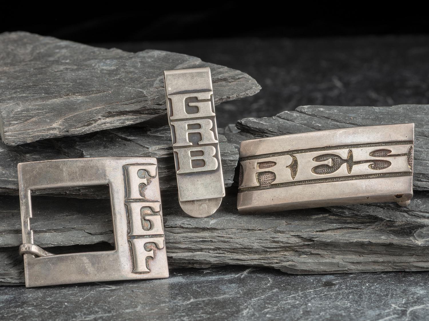 Monogrammed Sterling Silver Belt Buckles and Money Clip