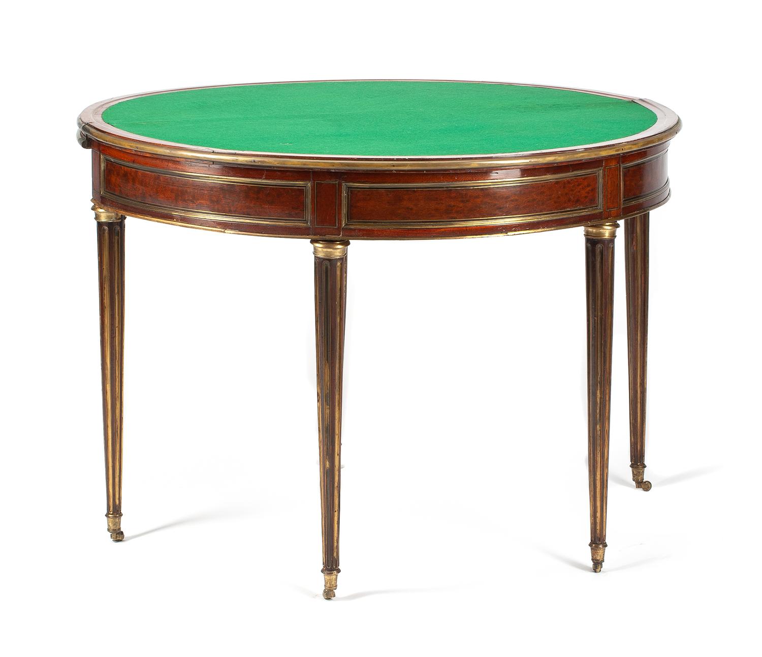 A Louis XVI Gilt Metal Mounted Mahogany Flip-Top Table Height 31 x width 43 1/2 x depth 21 inches. — EARLY 19TH CENTURY