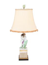 A Continental Porcelain Figural Group Mounted as a Lamp