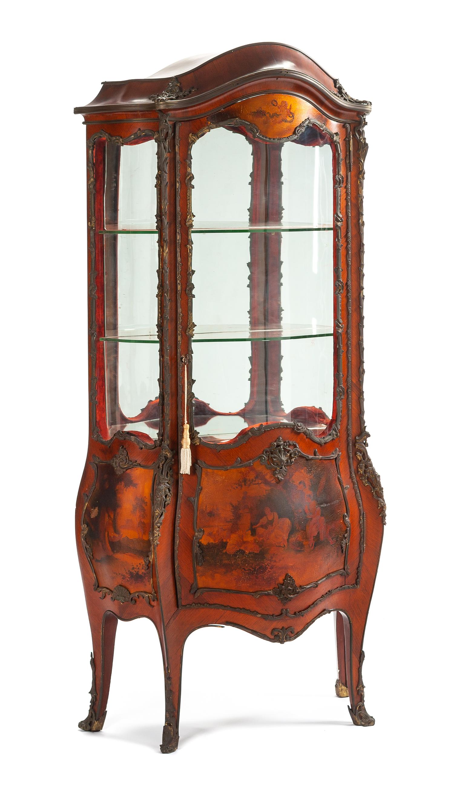 A Louis XV Style Vernis Martin Vitrine Height 71 x width 33 x depth 16 inches. — 19TH CENTURY