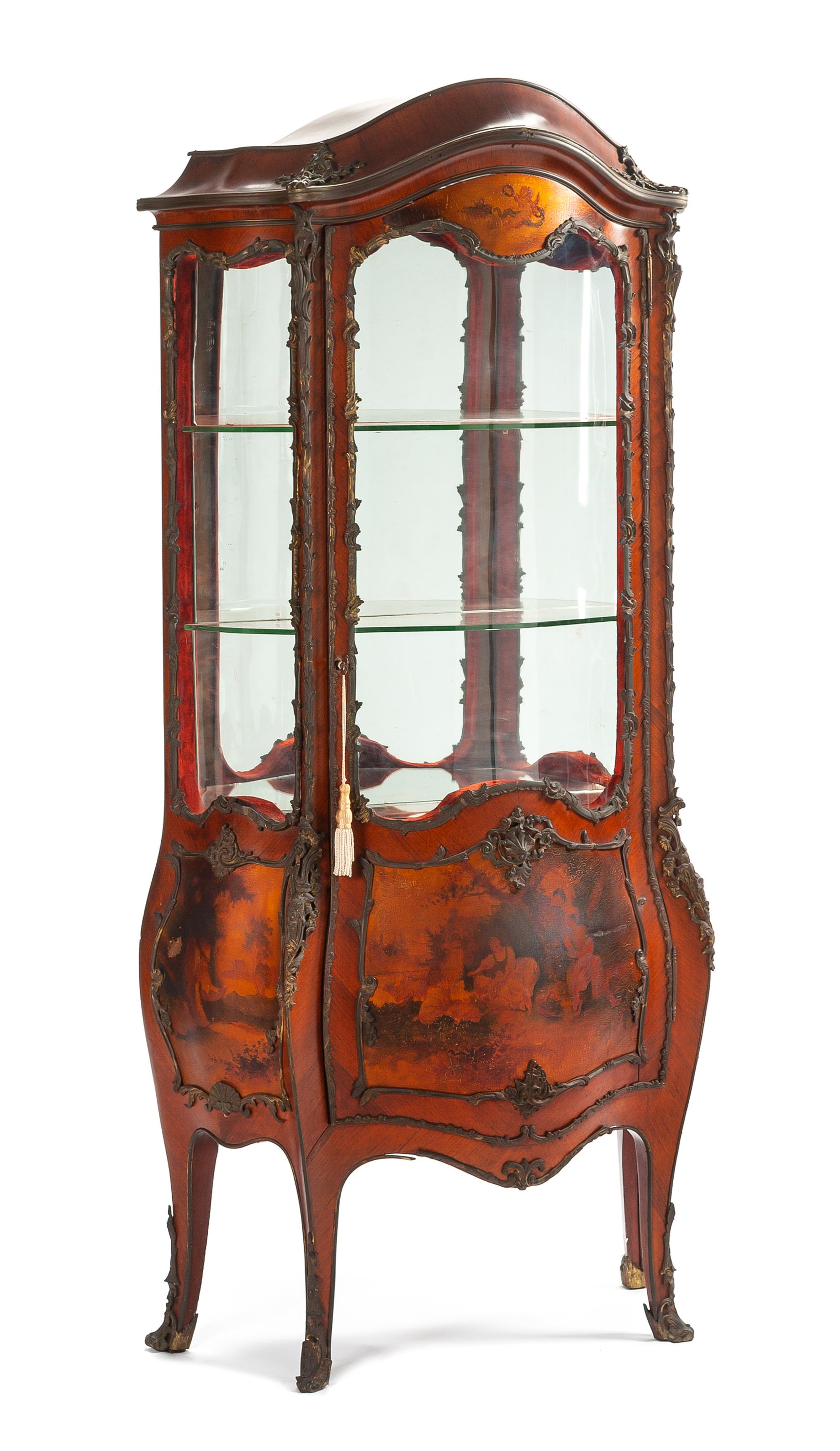 A Louis XV Style Vernis Martin Vitrine Height 71 x width 33 x depth 16 inches. — 19TH CENTURY