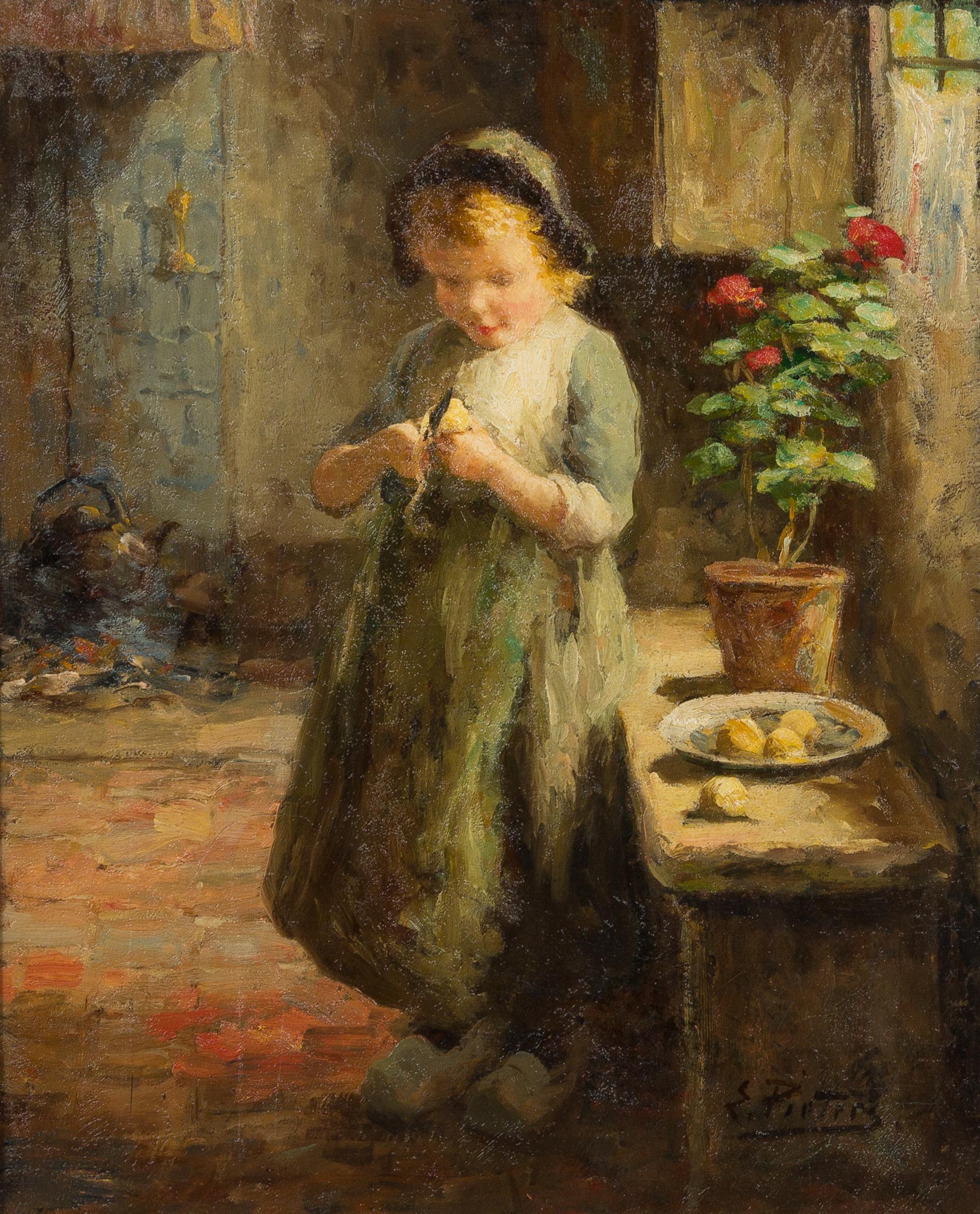 Evert Pieters, (Dutch, 1856-1932), Peeling Potatoes