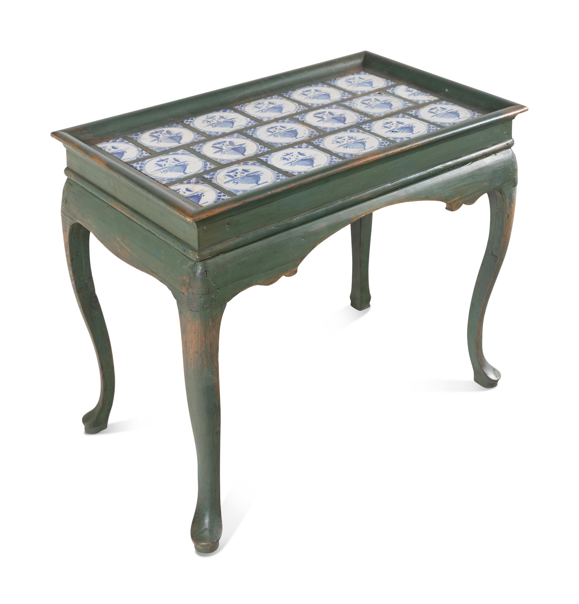 A Queen Anne Style Painted Tile Top Tea Table