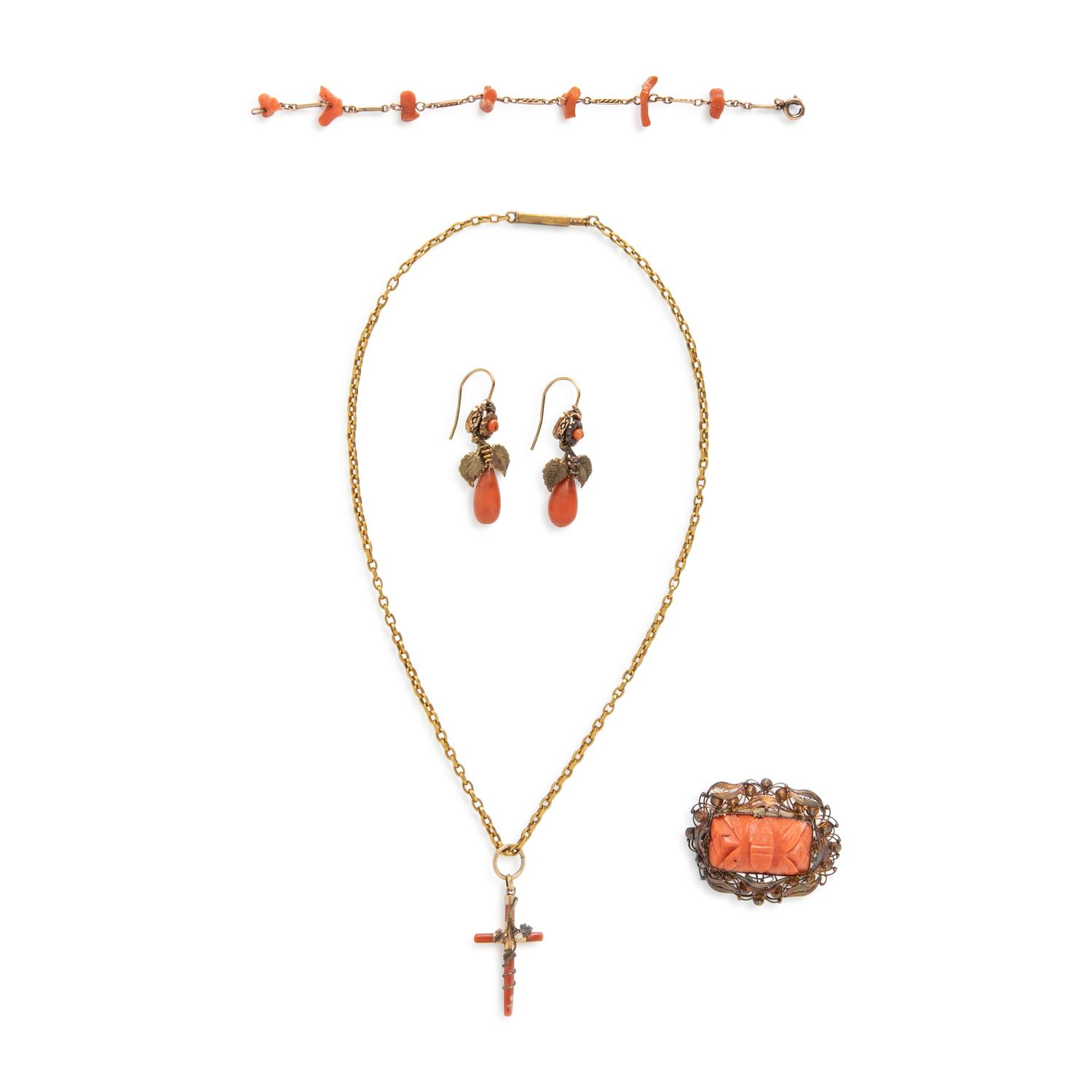 Collection of Coral and Yellow Gold Jewelry